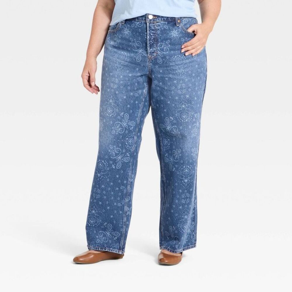 Women's Low-Rise Bandana Baggy Jeans - Universal Thread Medium Wash 28